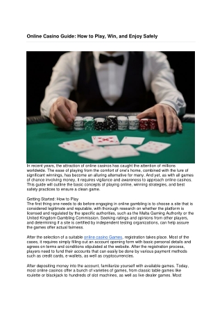 Online Casino Guide: How to Play, Win, and Enjoy Safely