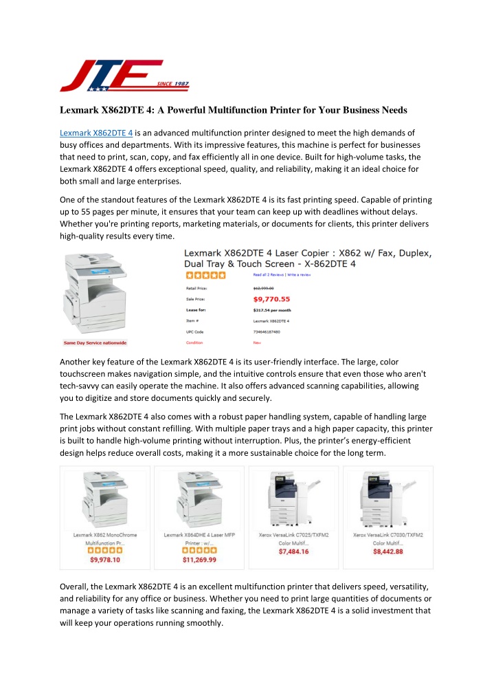 lexmark x862dte 4 a powerful multifunction