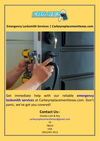 Emergency Locksmith Services  Carkeyreplacementtexas.com