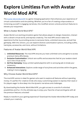 Explore Limitless Fun with Avatar World Mod APK