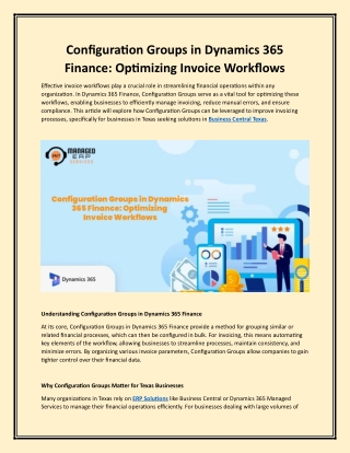 Configuration Groups in Dynamics 365 Finance Optimizing Invoice Workflows