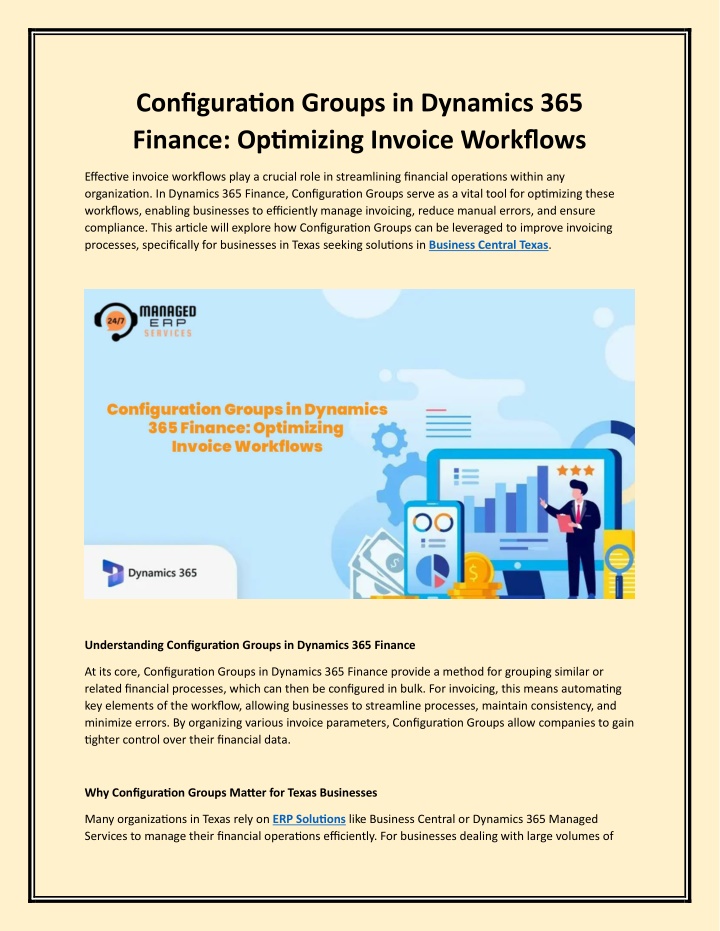 configuration groups in dynamics 365 finance