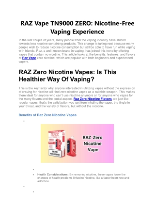 RAZ Vape TN9000 ZERO: Nicotine-Free Vaping Experience