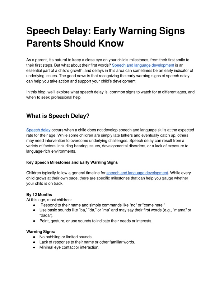 speech delay early warning signs parents should know