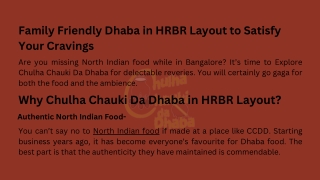 Family Friendly Dhaba in HRBR Layout to Satisfy Your Cravings