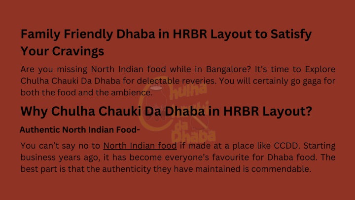 family friendly dhaba in hrbr layout to satisfy