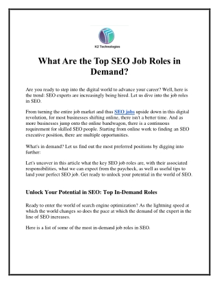 What Are the Top SEO Job Roles in Demand?