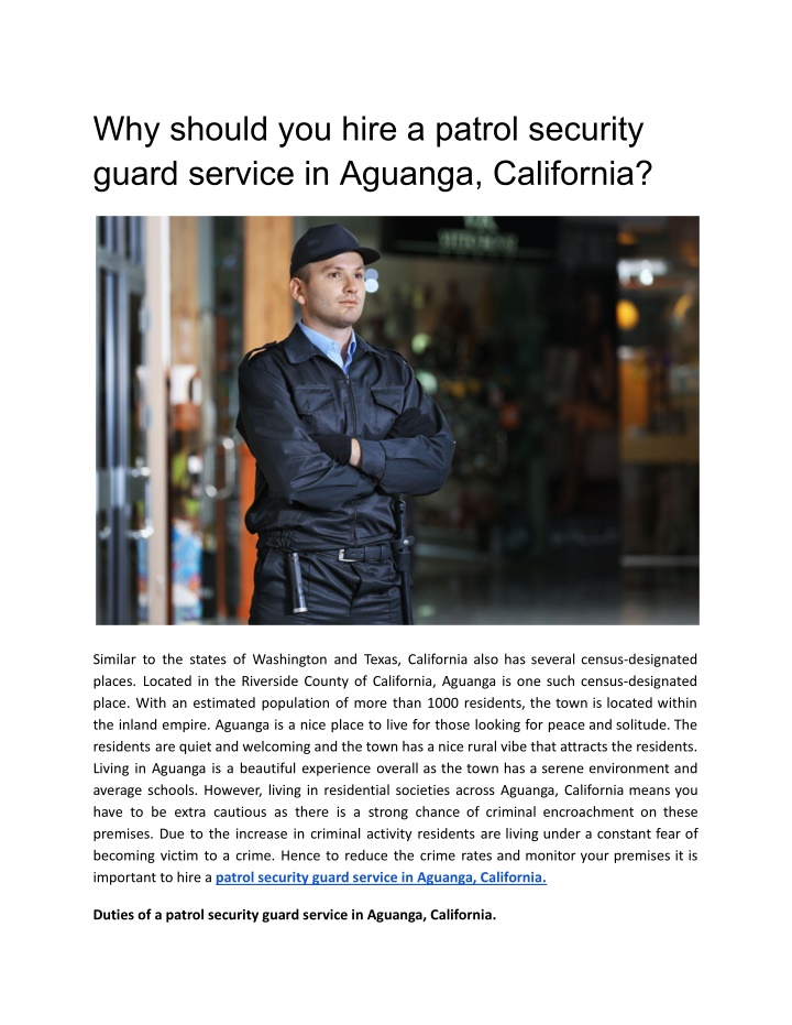 why should you hire a patrol security guard