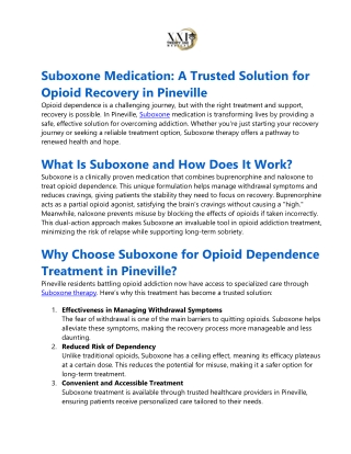 Suboxone Medication A Trusted Solution for Opioid Recovery in Pineville