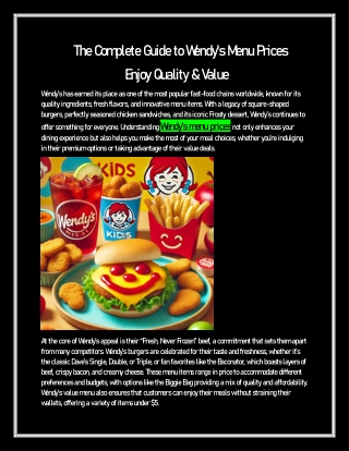 the c om plete g uide to w endy s m enu p rices