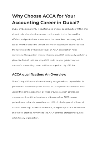 Why Choose ACCA for Your Accounting Career in Dubai