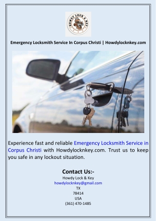 Emergency Locksmith Service In Corpus Christi  Howdylocknkey.com