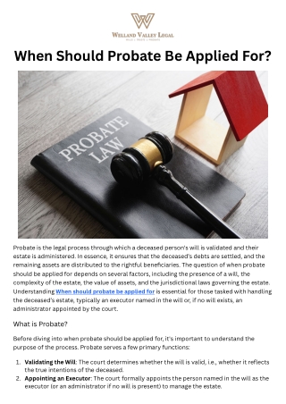 When Should Probate Be Applied For