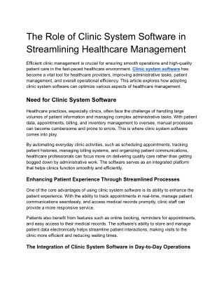 the role of clinic system software
