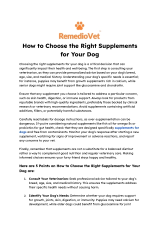 How to Choose the Right Supplements for Your Dog