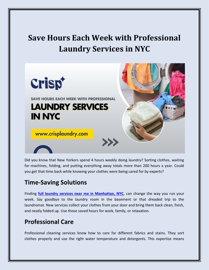 save hours each week with professional laundry