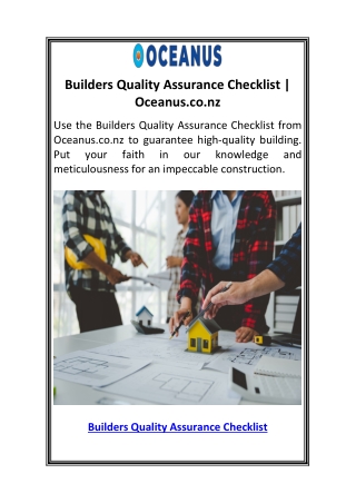 builders quality assurance checklist oceanus co nz