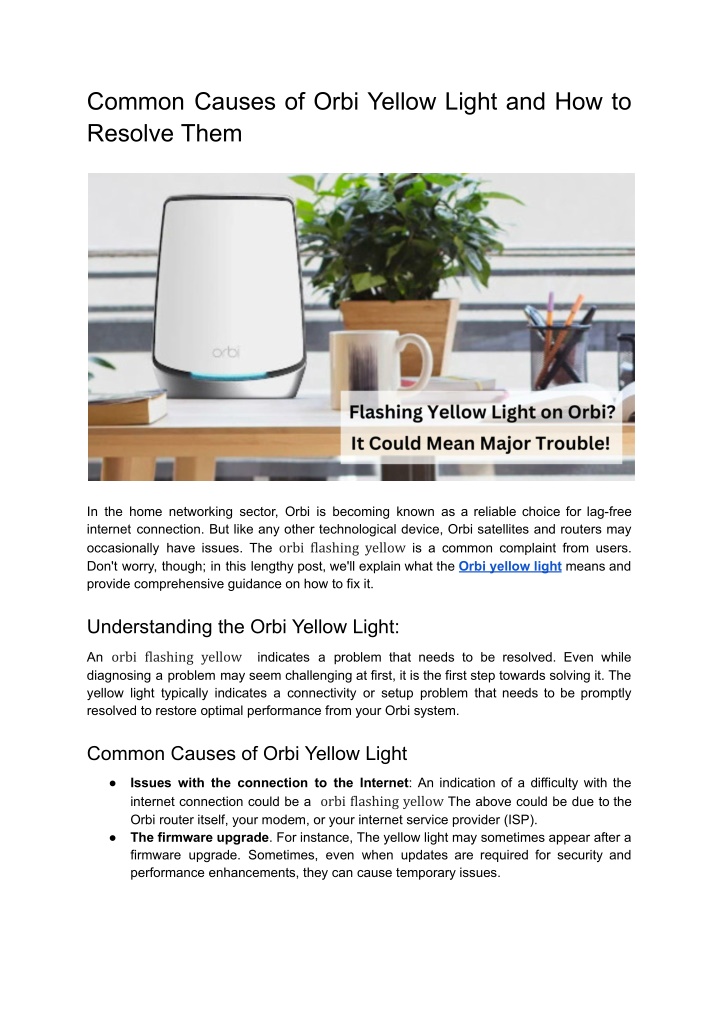 common causes of orbi yellow light