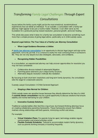 Transforming Family Legal Challenges Through Expert Consultations