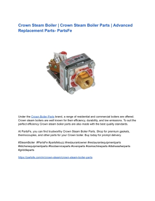 Crown Steam Boiler _ Crown Steam Boiler Parts _ Advanced Replacement Parts- PartsFe