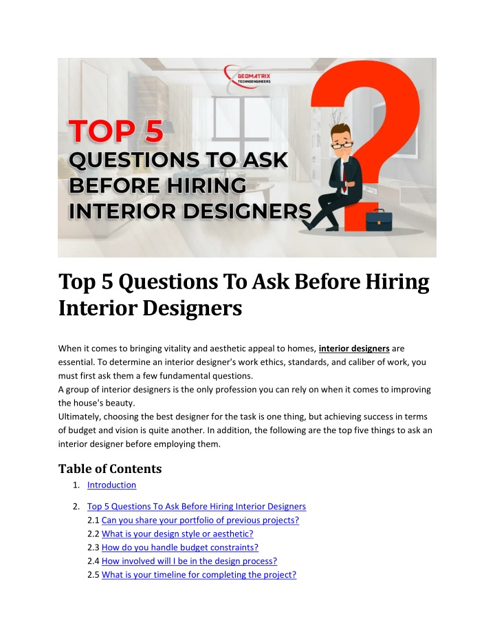 top 5 questions to ask before hiring interior