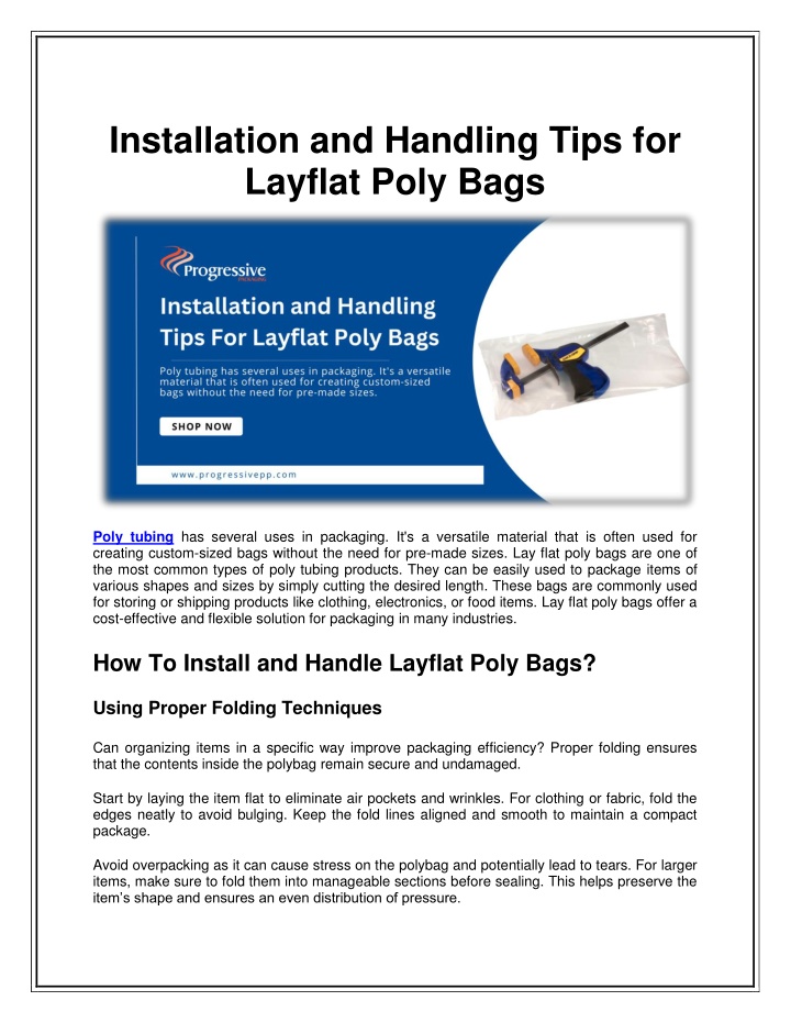 installation and handling tips for layflat poly