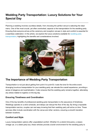 Wedding Party Transportation Luxury Solutions for Your Special Day