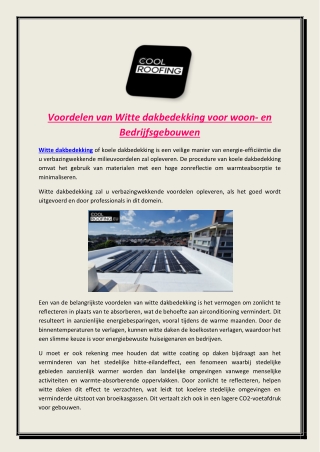 Voordelen van Witte dakbedekking voor woon- en Bedrijfsgebouwen