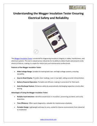 Understanding the Megger Insulation Tester Ensuring Electrical Safety and Reliability