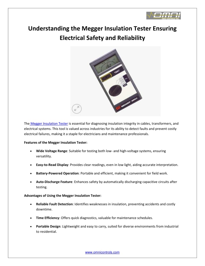 understanding the megger insulation tester