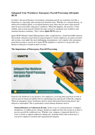 Safeguard Your Workforce Emergency Payroll Processing with Ignite HCM