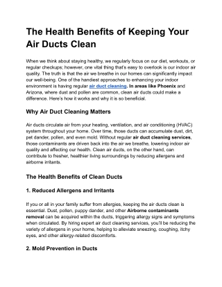 The Health Benefits of Keeping Your Air Ducts Clean