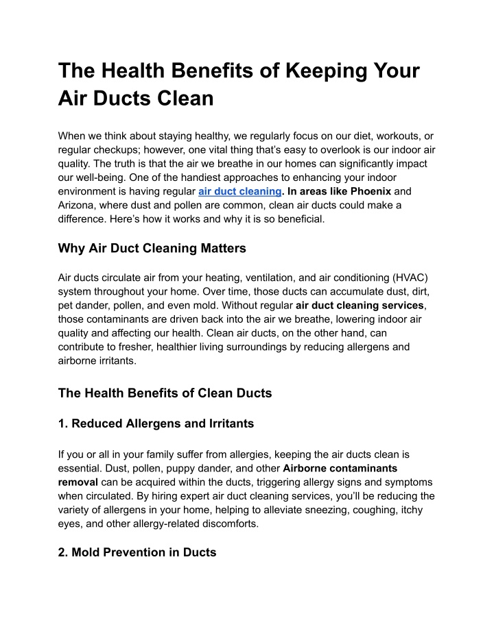 the health benefits of keeping your air ducts