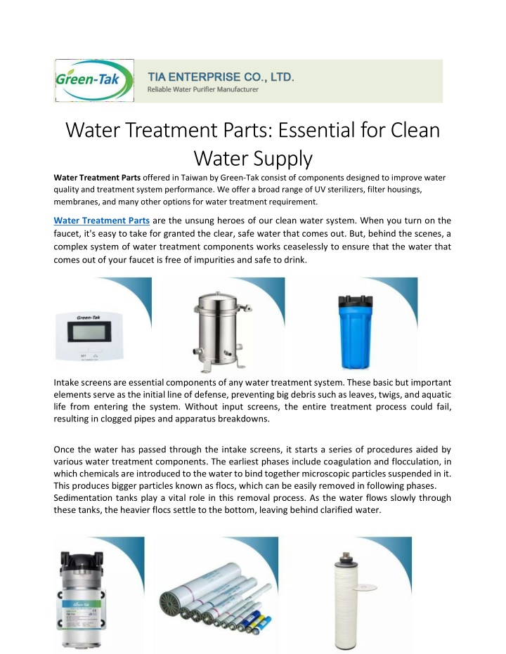 water treatment parts essential for clean water