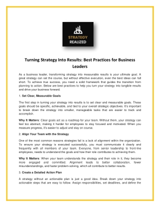 turning strategy into results best practices