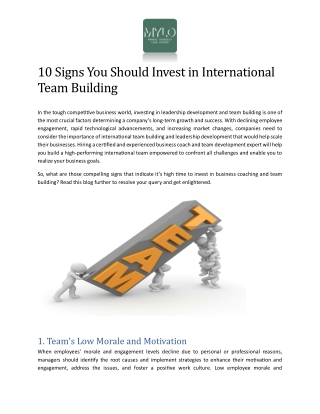 10 signs you should invest in international team