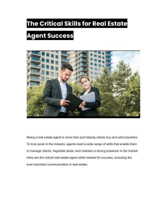 The Critical Skills for Real Estate Agent Success from Estate Agents Royal Wharf