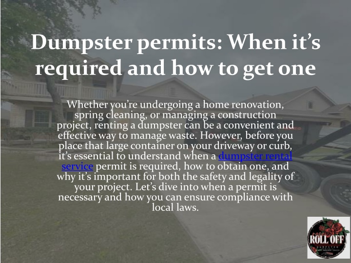 dumpster permits when it s required and how to get one