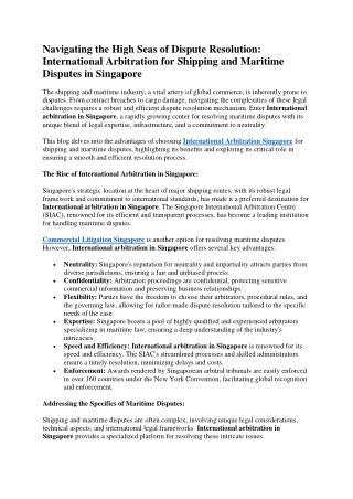 Navigating the High Seas of Dispute Resolution International Arbitration for Shipping and Maritime Disputes in Singapore