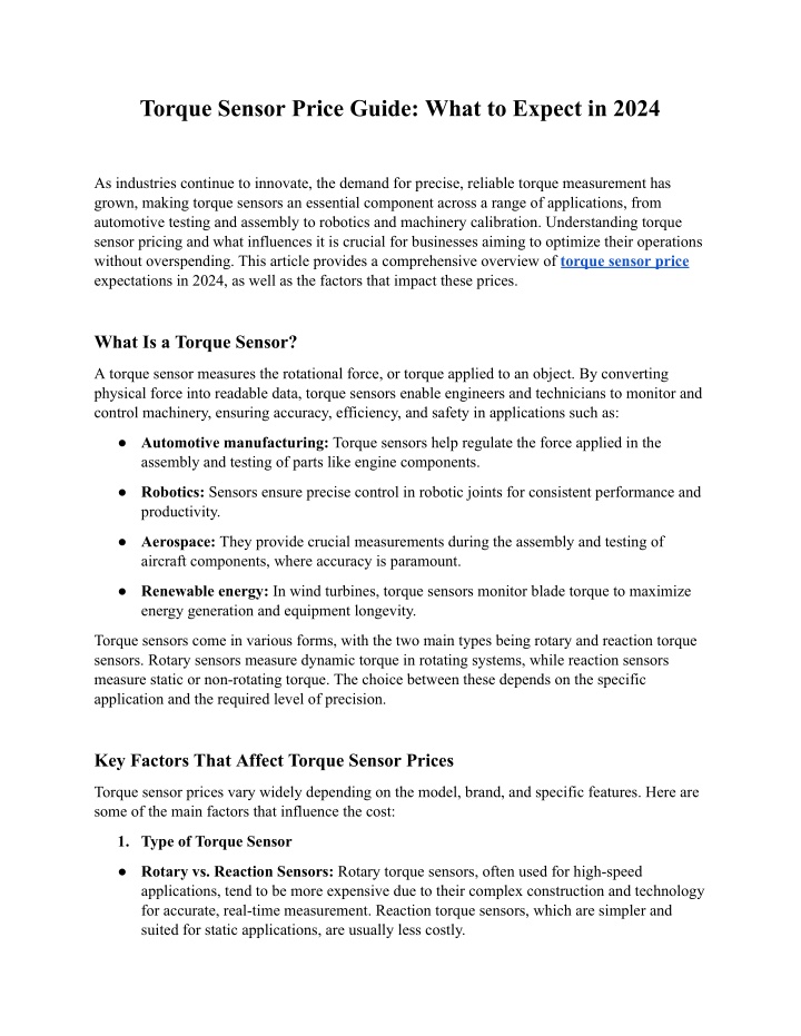 torque sensor price guide what to expect in 2024