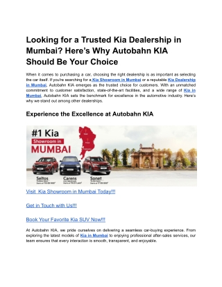 Looking for a Trusted Kia Dealership in Mumbai?