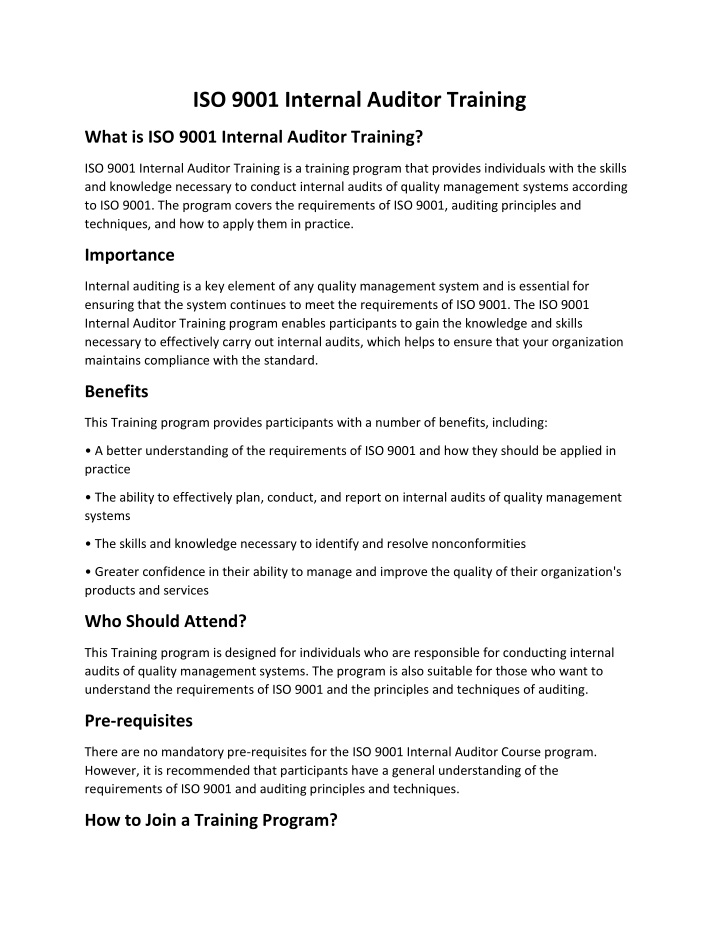 iso 9001 internal auditor training