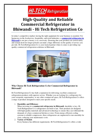 Commercial Refrigerator in Bhiwandi - Quality and Reliability for Your Business