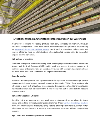 Situations When an Automated Storage Upgrades Your Warehouse