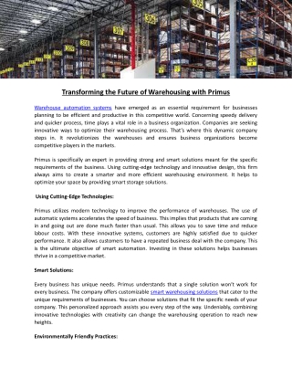 Transforming the Future of Warehousing with Primus