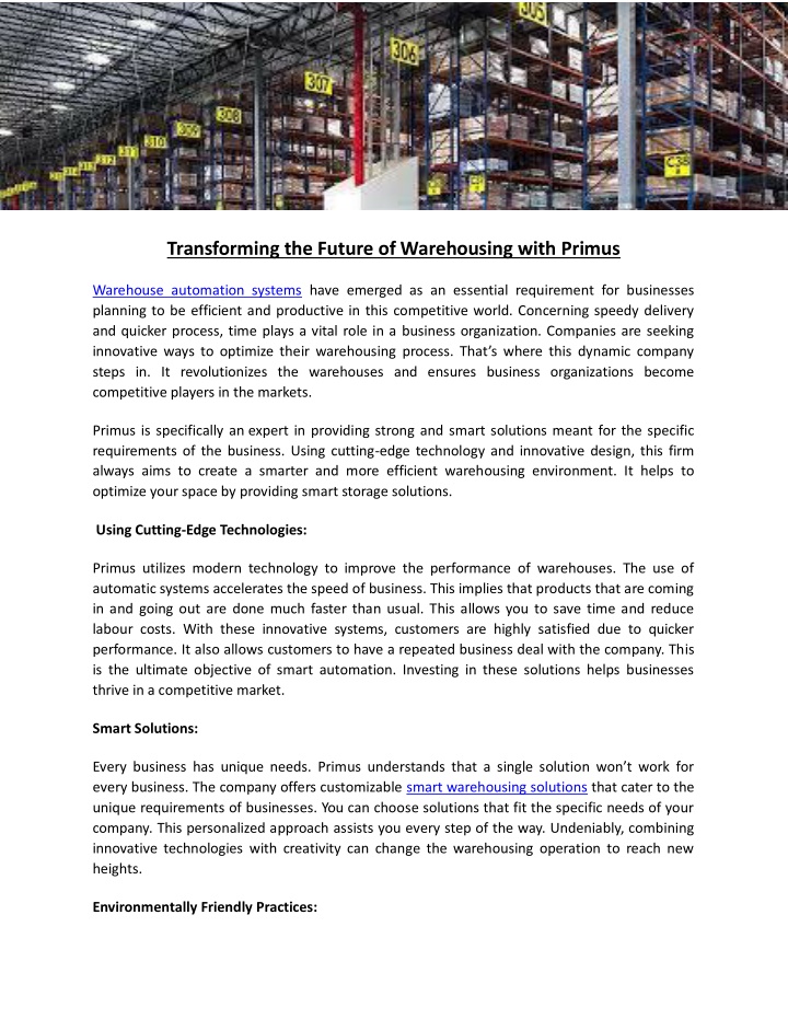 transforming the future of warehousing with primus