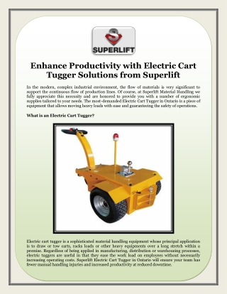 Enhance Productivity with Electric Cart Tugger Solutions from Superlift