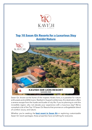 Top 10 Sasan Gir Resorts for a Luxurious Stay Amidst Nature