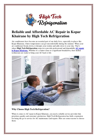 Reliable and Affordable AC Repair in Kopar Khairane by High Tech Refrigeration