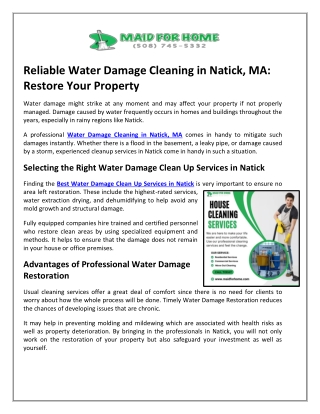 Reliable Water Damage Cleaning in Natick, MA: Restore Your Property